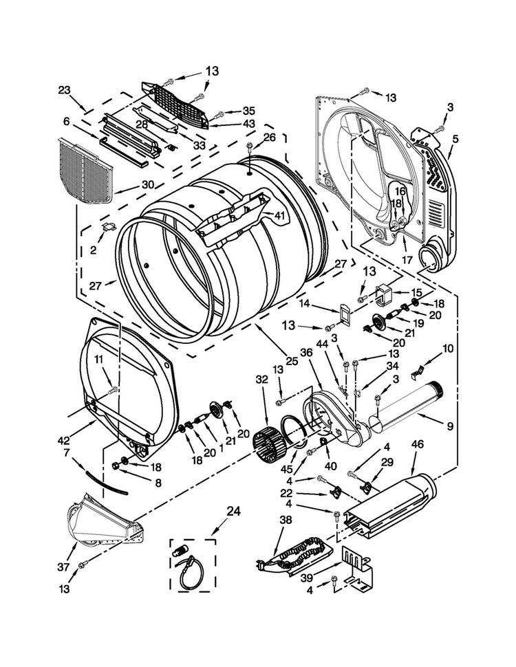 Upper And Lower Bulkhead Parts Diagram and Parts List for MLE24PDAZW2  Maytag Dryer