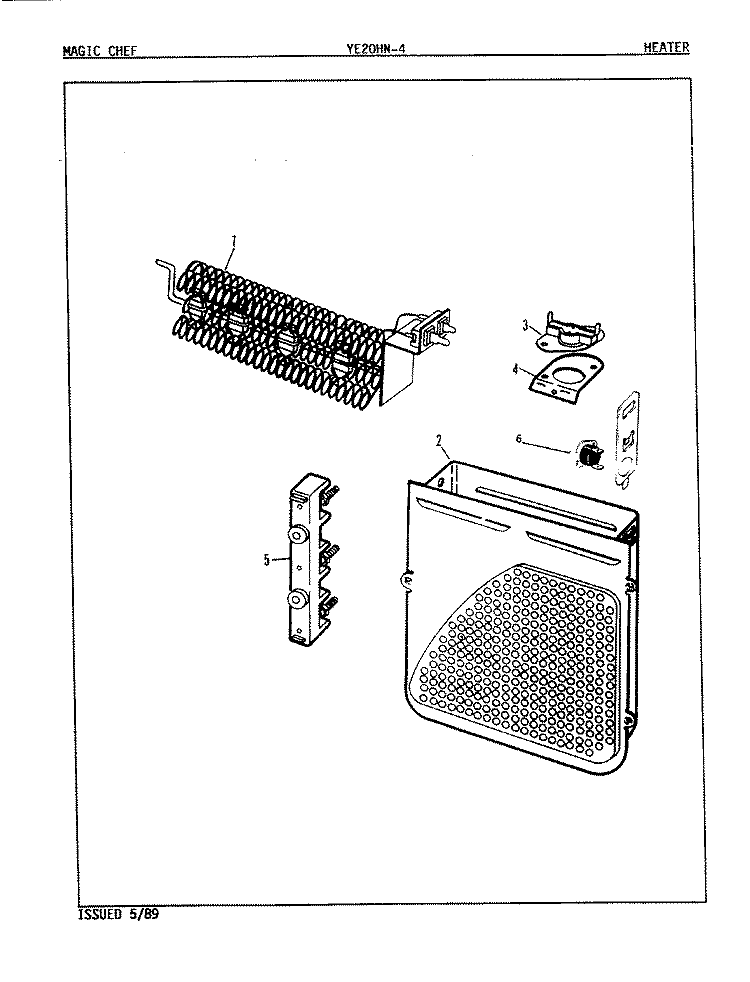 HEATER Diagram and Parts List for YE20HY4  Magic Chef Dryer