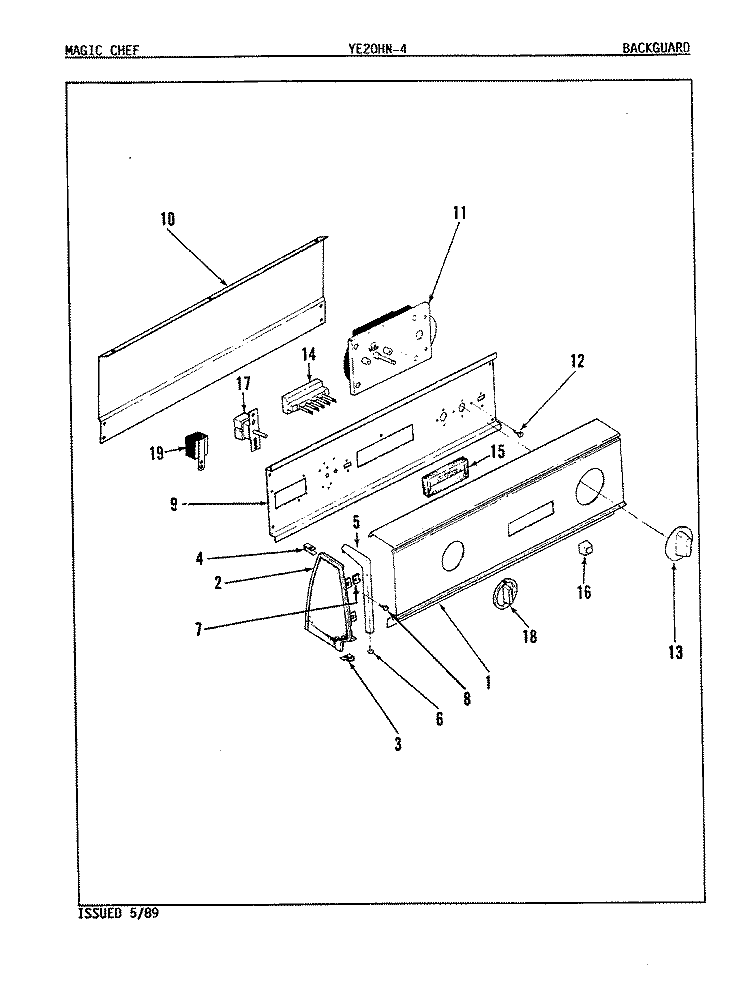 CONTROL PANEL Diagram and Parts List for YE20HY4  Magic Chef Dryer