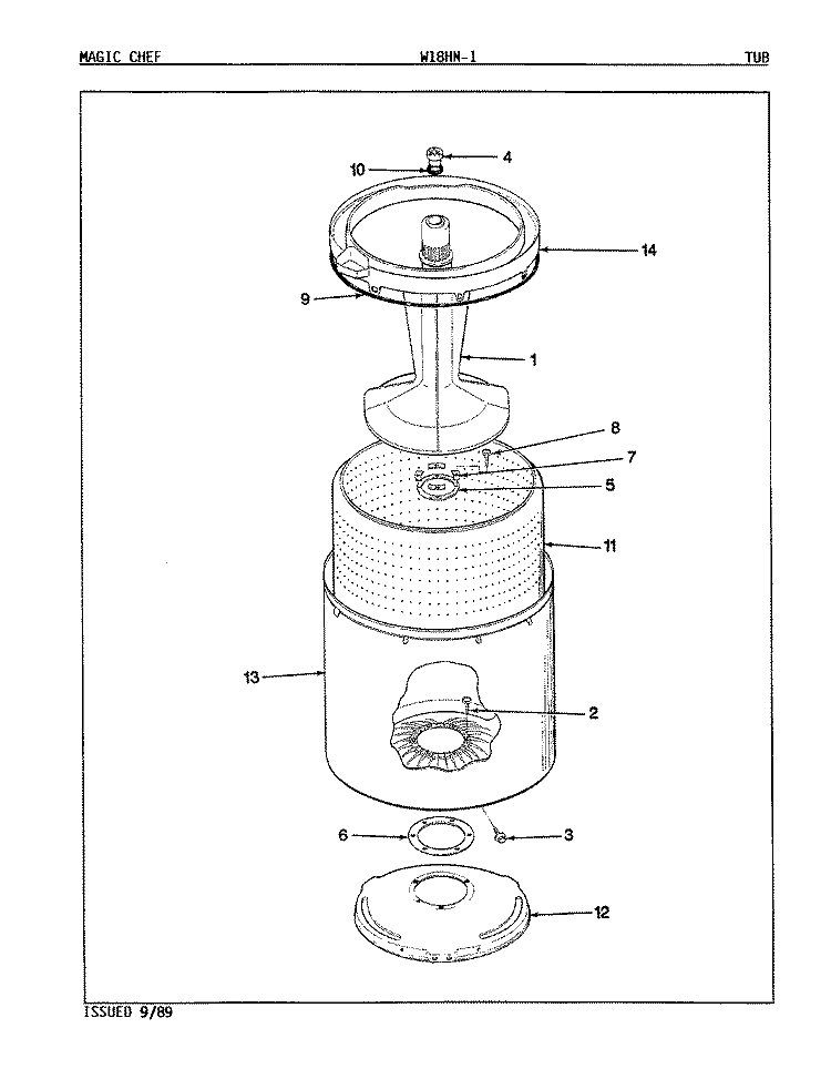 TUB (REV. A - C) Diagram and Parts List for W18HA1  Magic Chef Washer