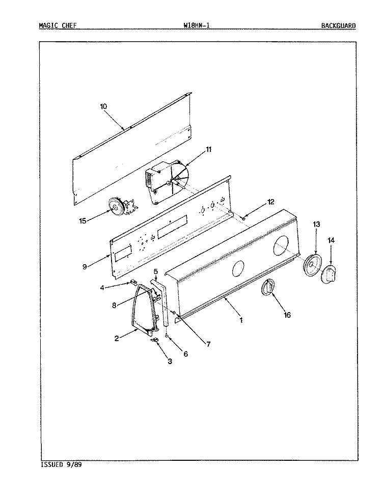 CONTROL PANEL (REV. A - C) Diagram and Parts List for W18HA1  Magic Chef Washer