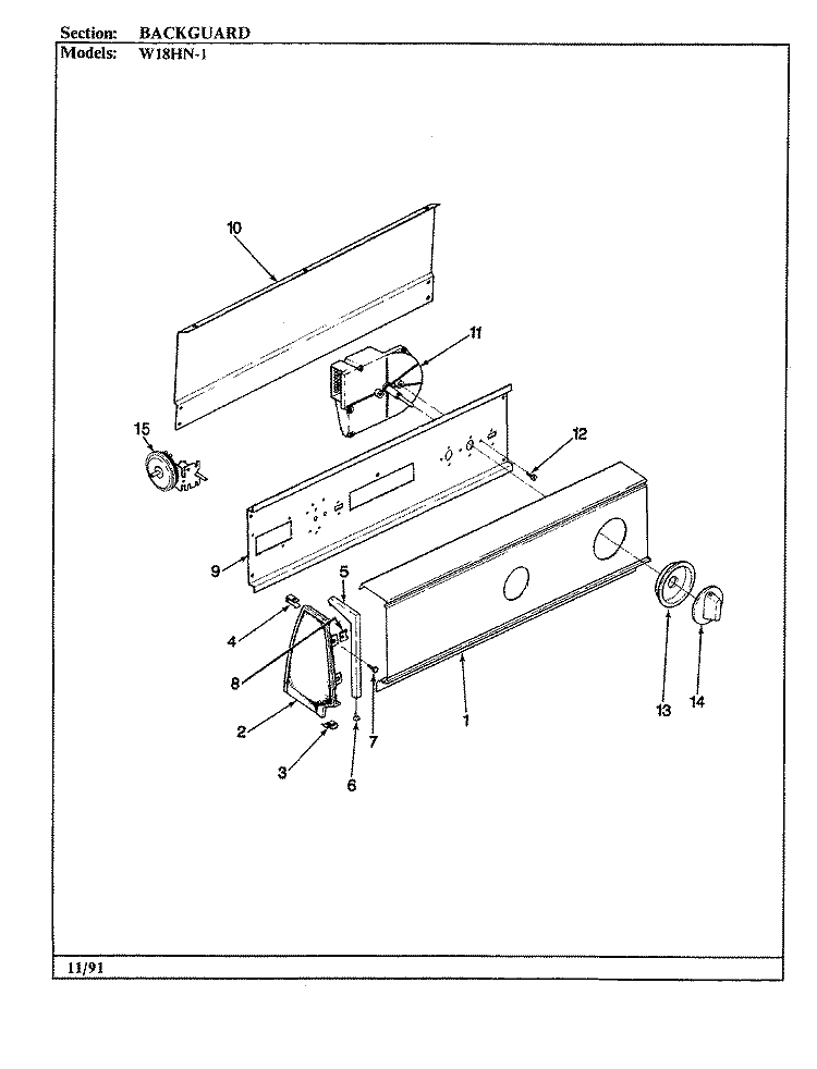 BACKGUARD (REV. D) Diagram and Parts List for W18HA1  Magic Chef Washer