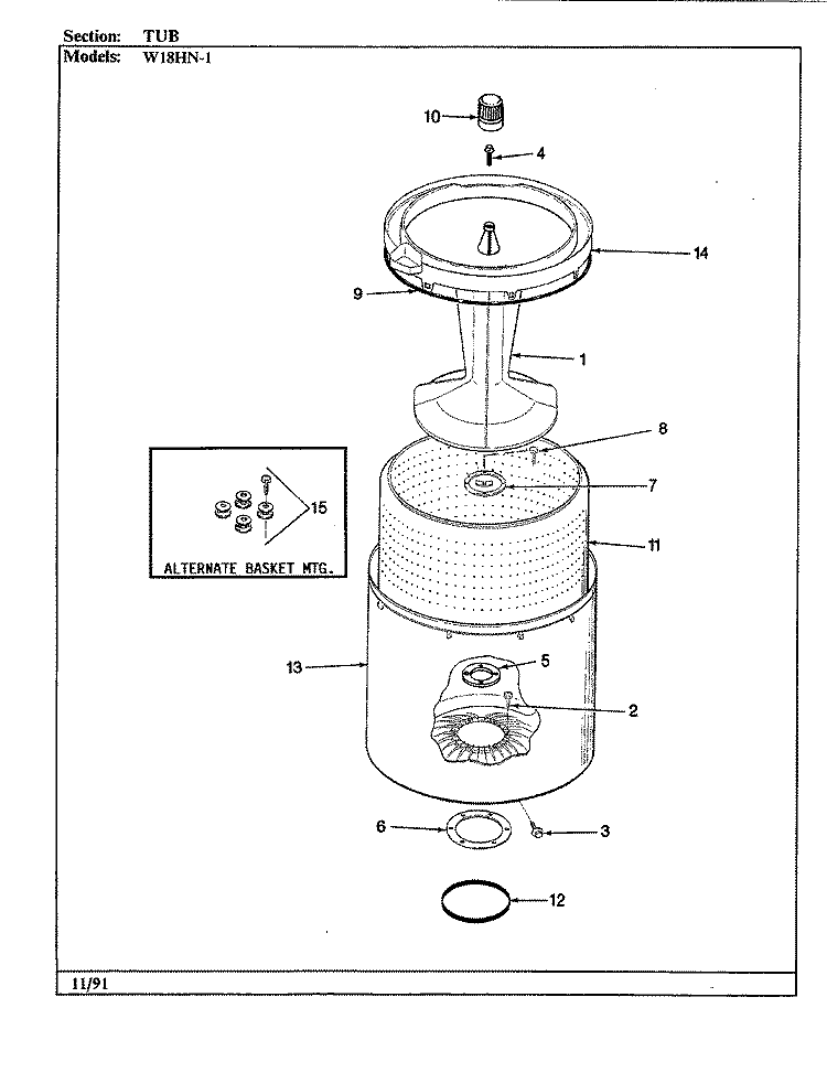 TUB (REV. D) Diagram and Parts List for W18HA1  Magic Chef Washer