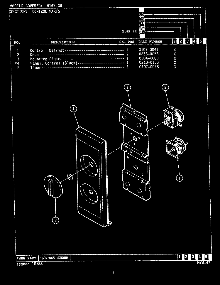 CONTROL PANEL Diagram and Parts List for M15E-3B  Magic Chef Microwave