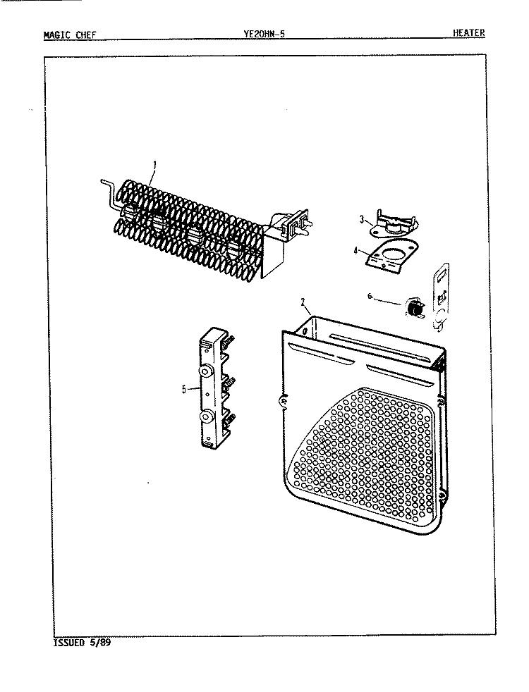 HEATER Diagram and Parts List for YE20HY5  Magic Chef Dryer