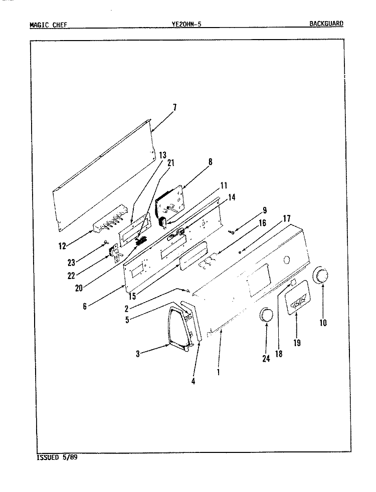 CONTROL PANEL Diagram and Parts List for YE20HY5  Magic Chef Dryer