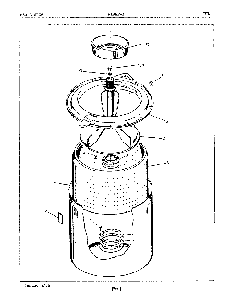 TUB Diagram and Parts List for W18EY1  Magic Chef Washer