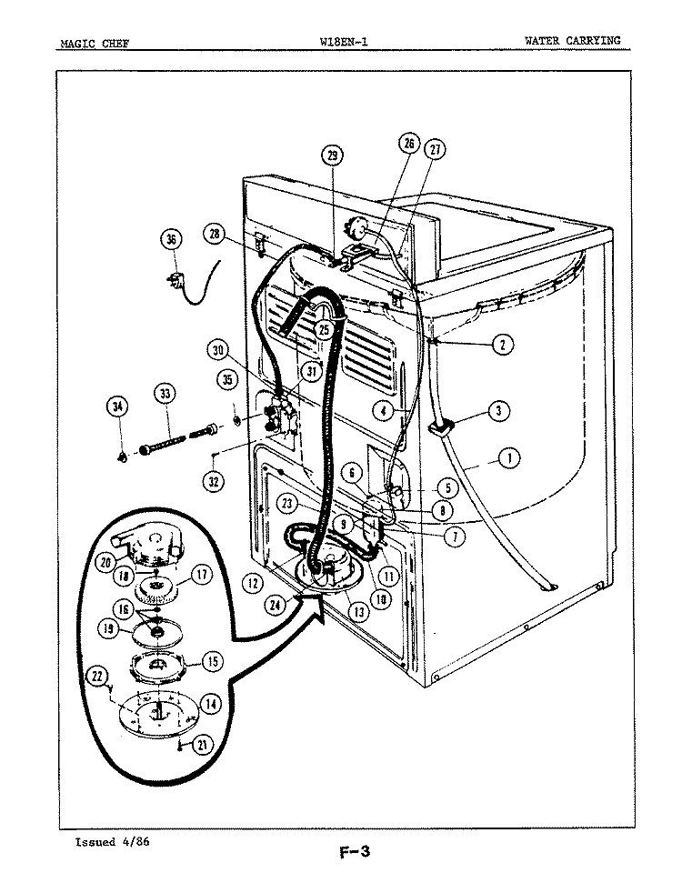 WATER CARRYING Diagram and Parts List for W18EY1  Magic Chef Washer