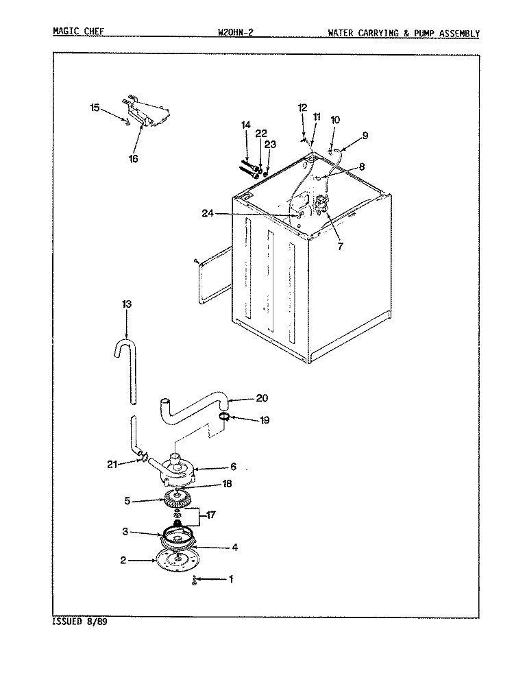 WATER CARRYING & PUMP ASSY. (REV. A - D) Diagram and Parts List for W20HN2  Magic Chef Washer