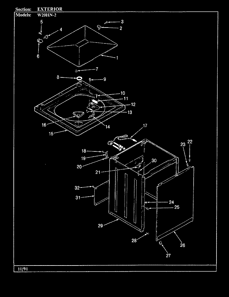 EXTERIOR (REV. J - N) Diagram and Parts List for W20HN2  Magic Chef Washer
