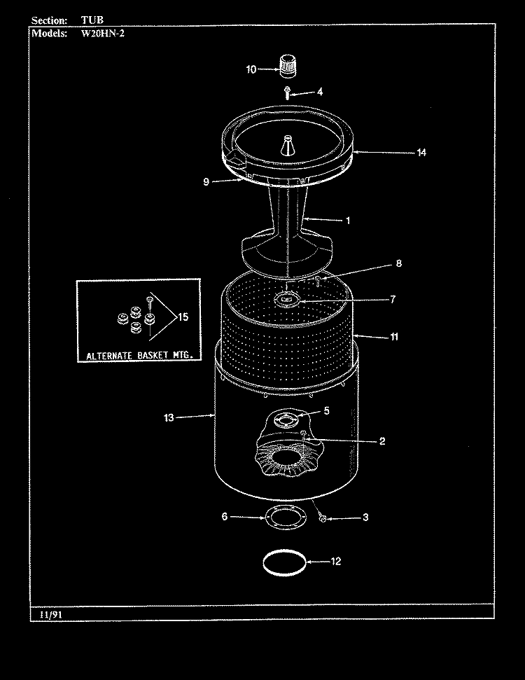 TUB (REV. J - N) Diagram and Parts List for W20HN2  Magic Chef Washer
