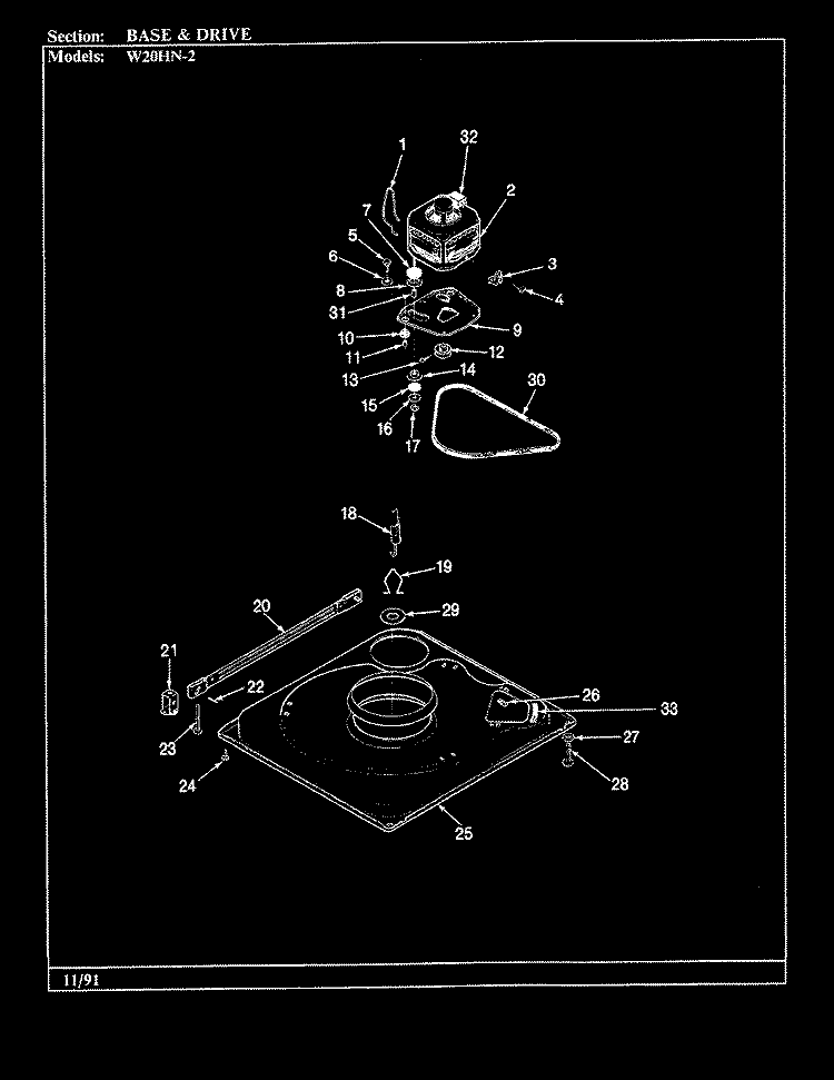 BASE & DRIVE (REV. J - N) Diagram and Parts List for W20HN2  Magic Chef Washer