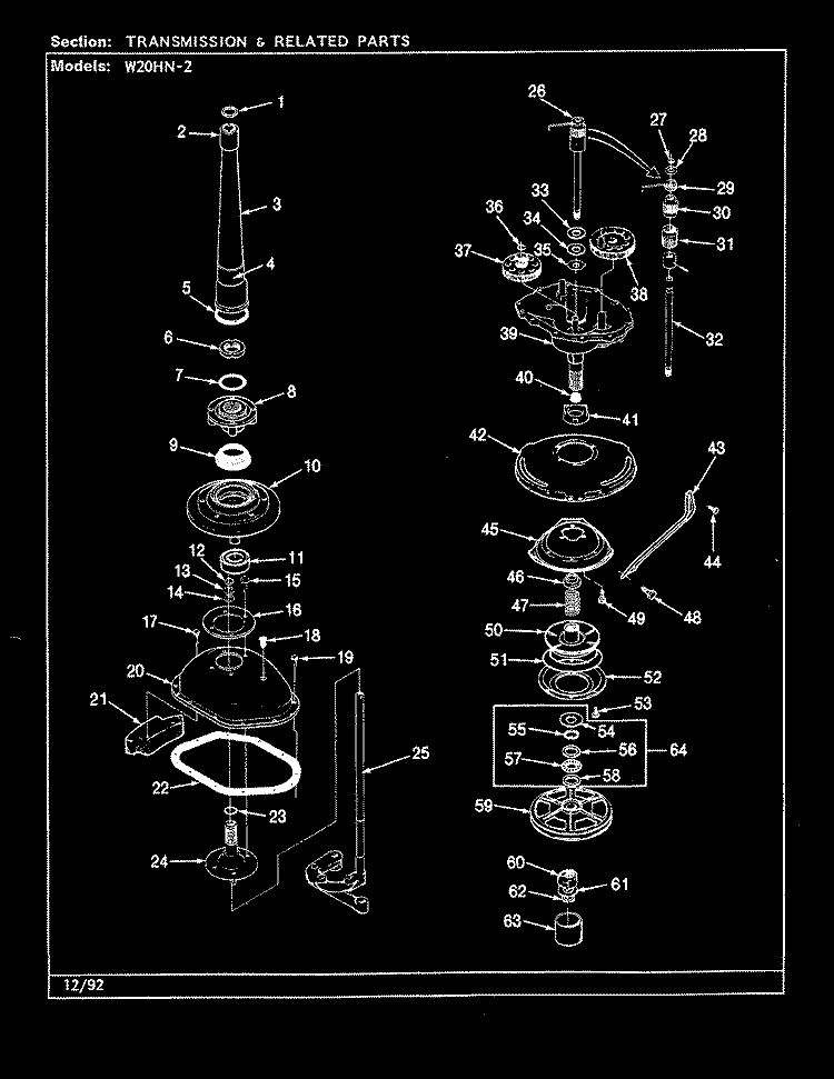 TRANSMISSION & RELATED PARTS (REV. J - N) Diagram and Parts List for W20HN2  Magic Chef Washer