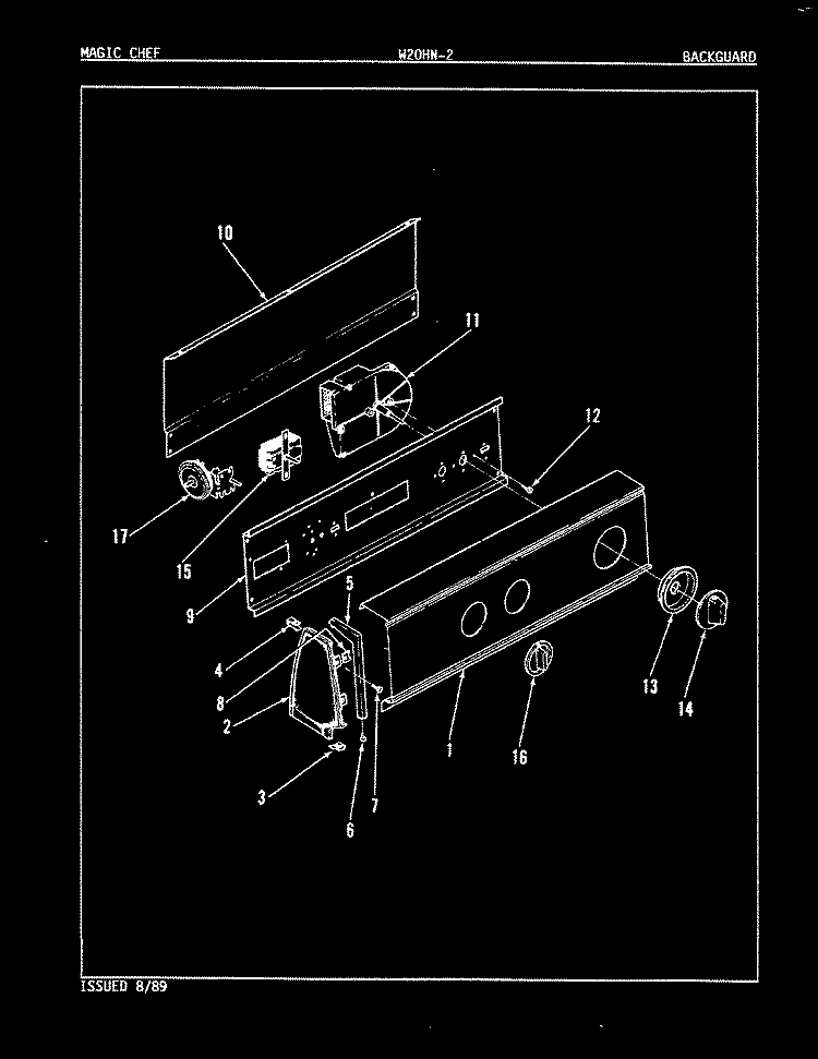 BACKGUARD (REV. E - H) Diagram and Parts List for W20HN2  Magic Chef Washer