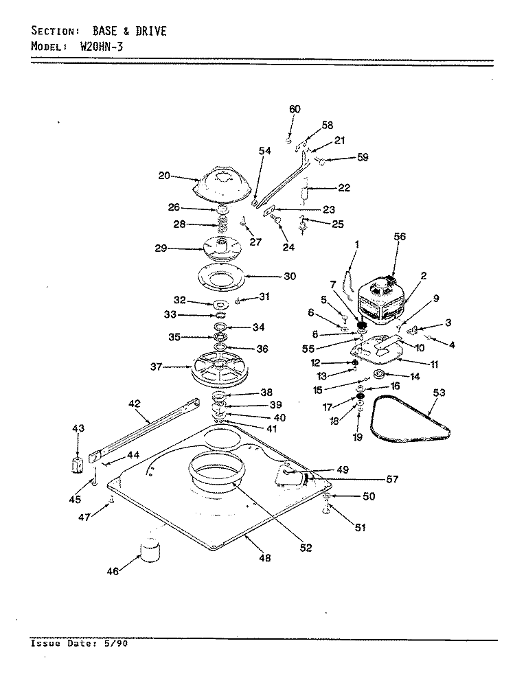 BASE & DRIVE (REV. E - J) Diagram and Parts List for W20HY3  Magic Chef Washer