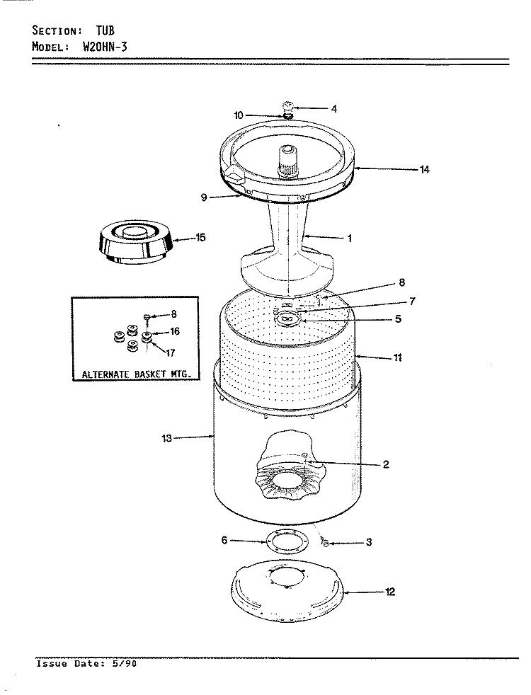 TUB (REV. E - J) Diagram and Parts List for W20HY3  Magic Chef Washer