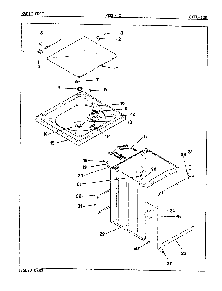 EXTERIOR (REV. K - L) Diagram and Parts List for W20HY3  Magic Chef Washer