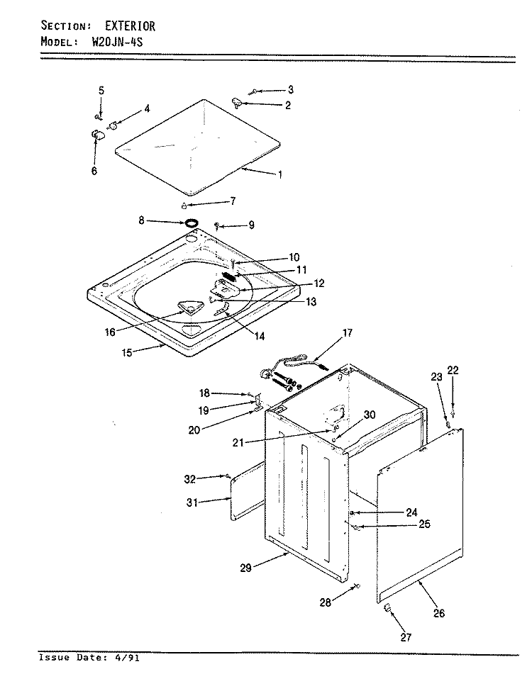 EXTERIOR Diagram and Parts List for W20JN4S  Magic Chef Washer