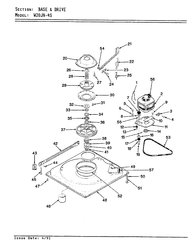 BASE & DRIVE Diagram and Parts List for W20JN4S  Magic Chef Washer