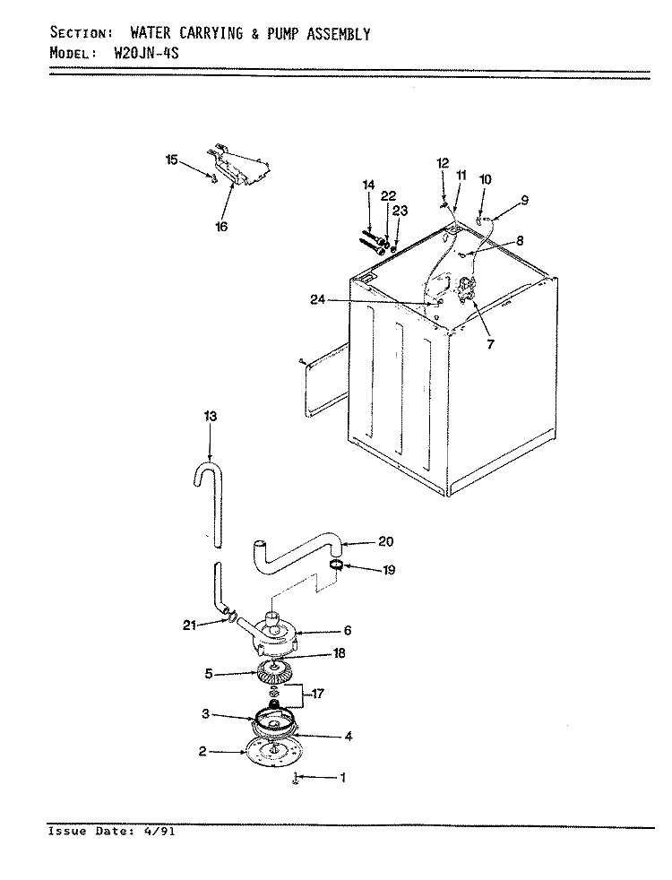 WATER CARRYING & PUMP ASSEMBLY Diagram and Parts List for W20JN4S  Magic Chef Washer