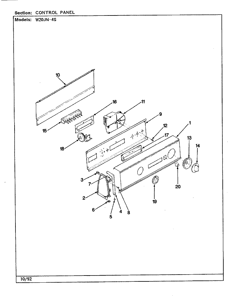 CONTROL PANEL (REV. A - E) (W20JN4S) Diagram and Parts List for W20JN4S  Magic Chef Washer