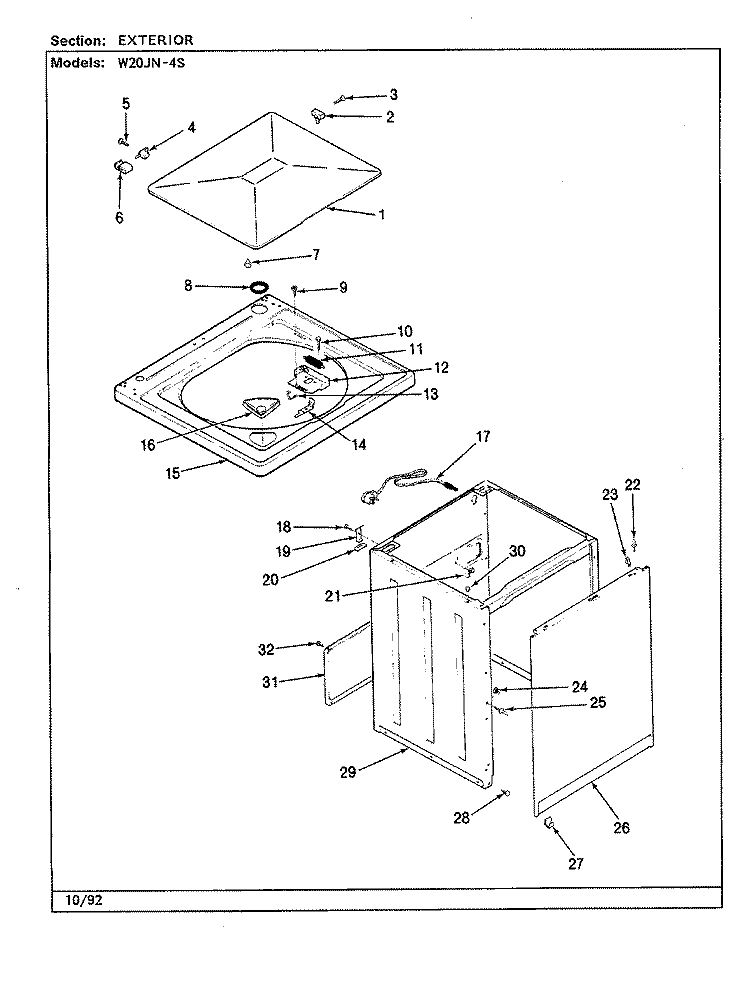 EXTERIOR (W20JN4S) (REV. A - E) Diagram and Parts List for W20JN4S  Magic Chef Washer