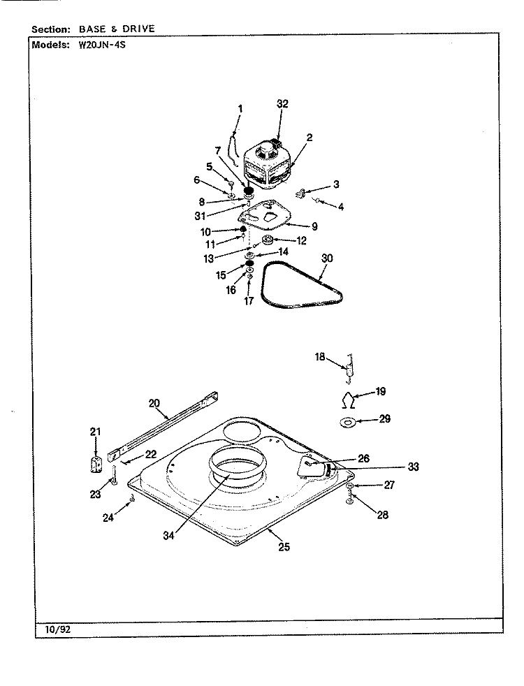 BASE & DRIVE (W20JN4S) (REV. A - E) Diagram and Parts List for W20JN4S  Magic Chef Washer