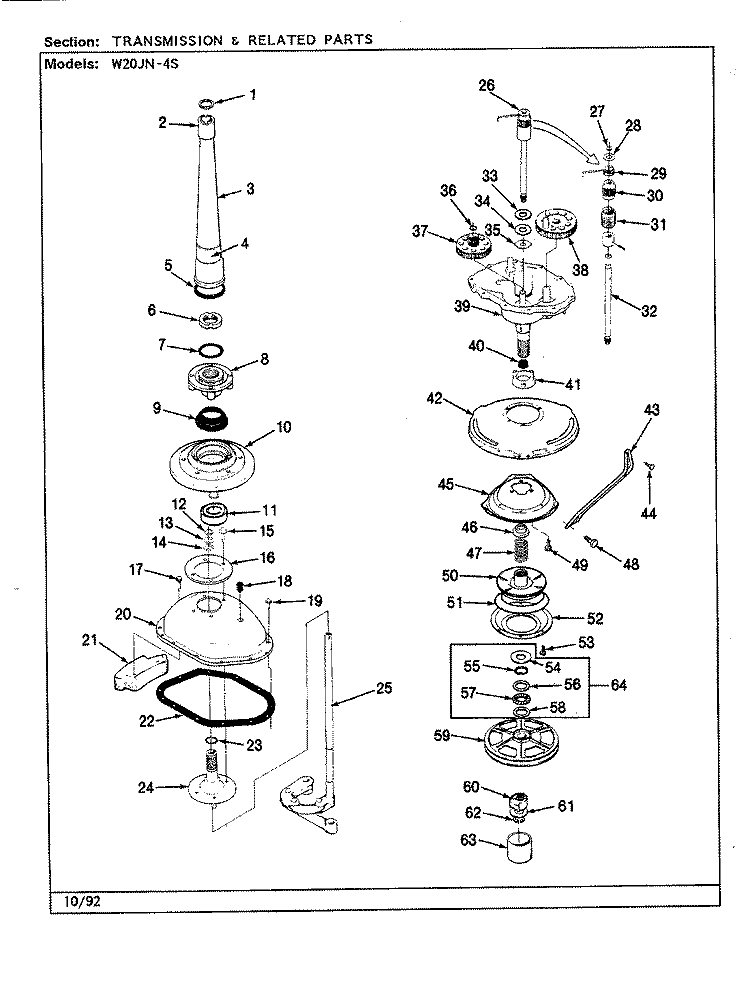 TRANSMISSION (W20JN4S) (REV. A - E) Diagram and Parts List for W20JN4S  Magic Chef Washer