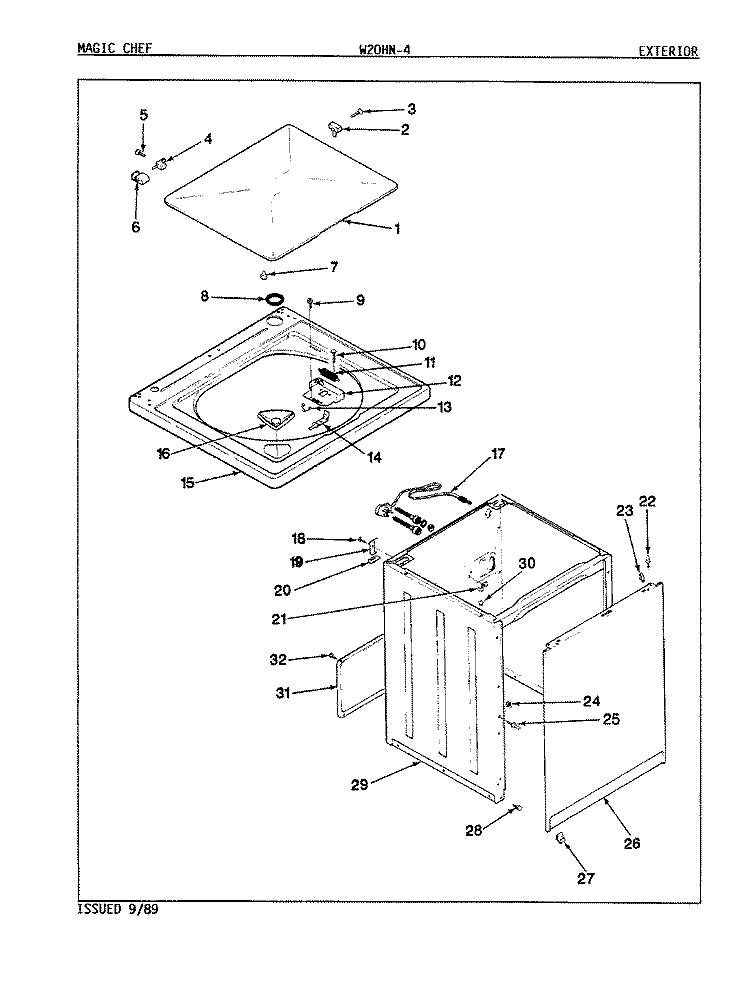 EXTERIOR Diagram and Parts List for W20HY4  Magic Chef Washer