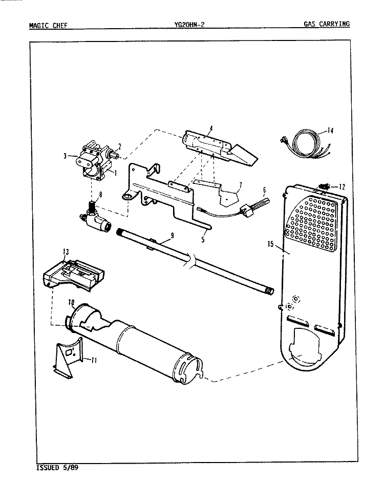 GAS CARRYING Diagram and Parts List for YG20HA2  Magic Chef Dryer