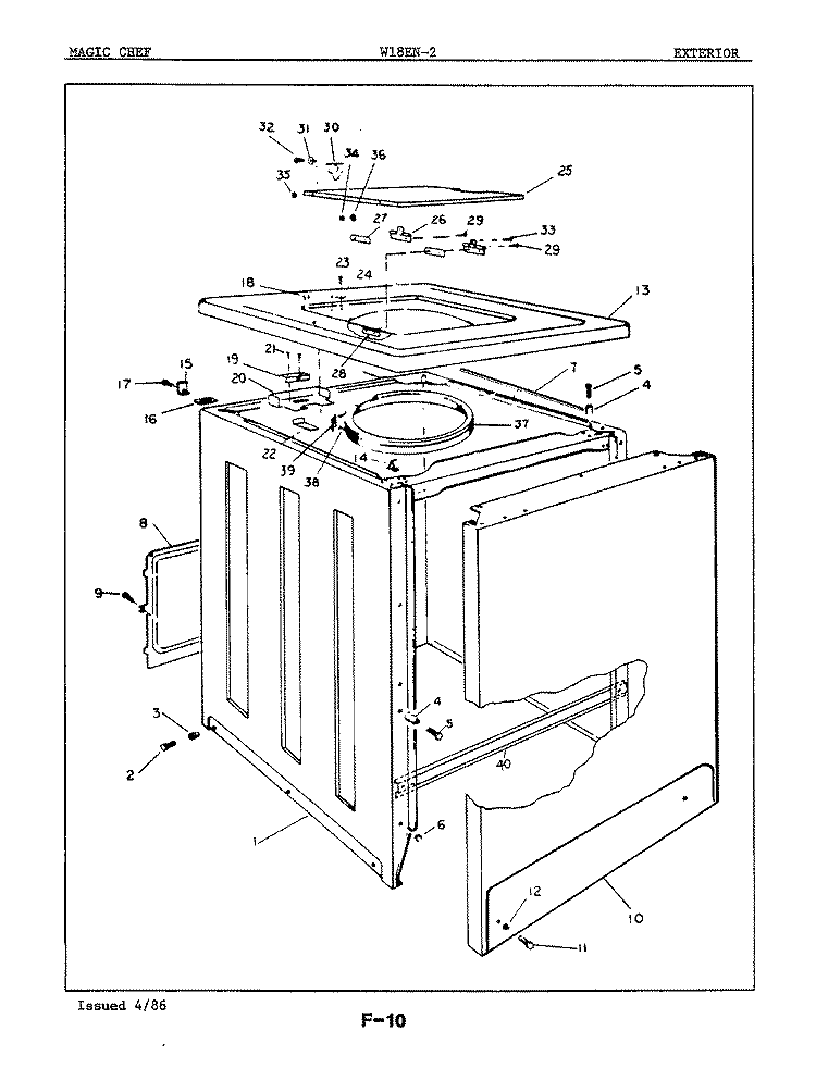 EXTERIOR Diagram and Parts List for W18EN2  Magic Chef Washer