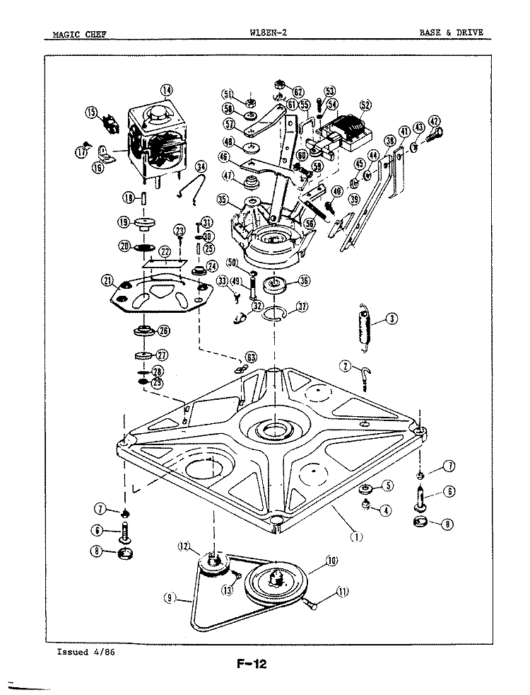 BASE & DRIVE Diagram and Parts List for W18EY2  Magic Chef Washer
