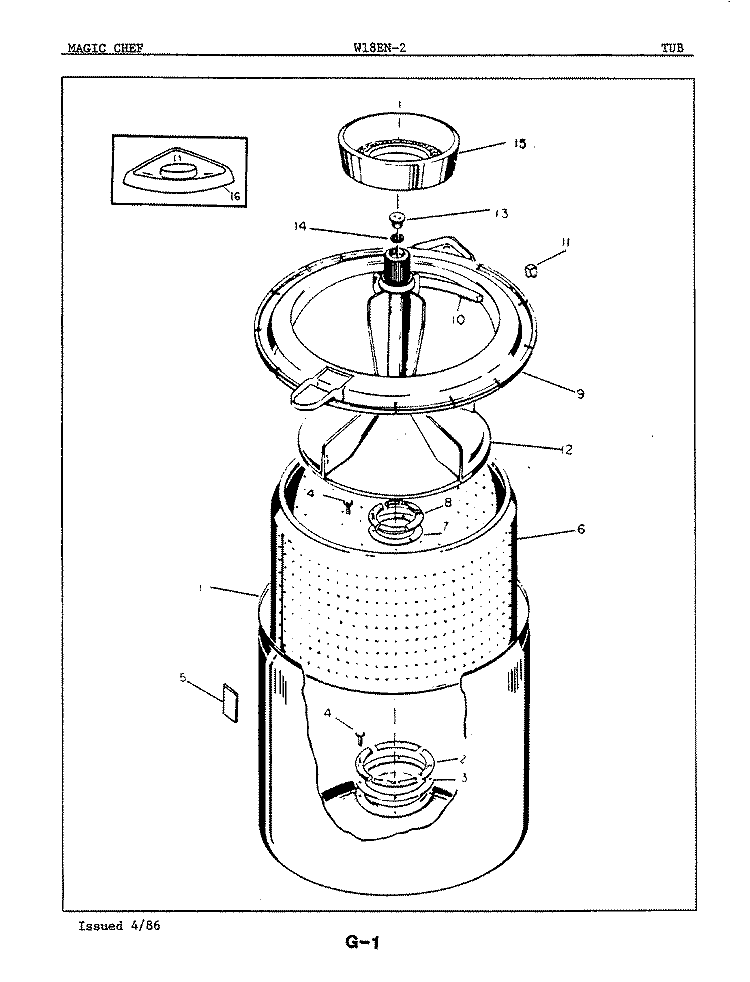 TUB Diagram and Parts List for W18EY2  Magic Chef Washer