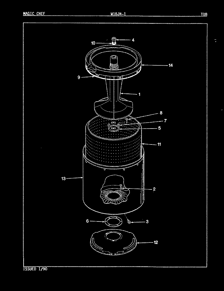 TUB Diagram and Parts List for W18JN1  Magic Chef Washer