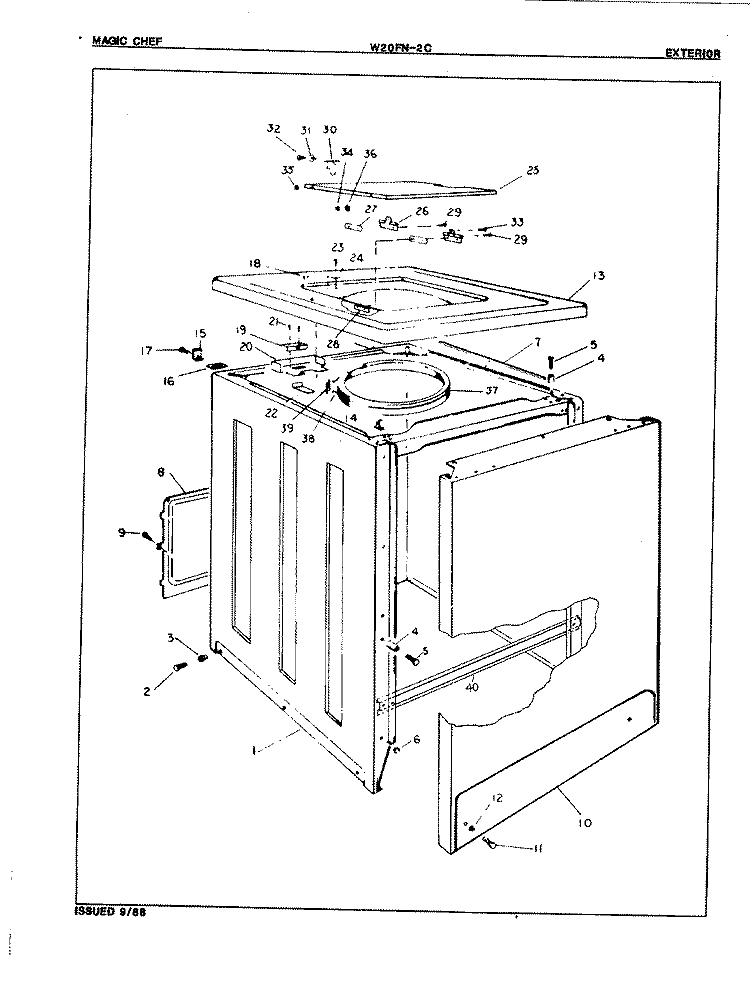 EXTERIOR Diagram and Parts List for W20FY2C  Magic Chef Washer