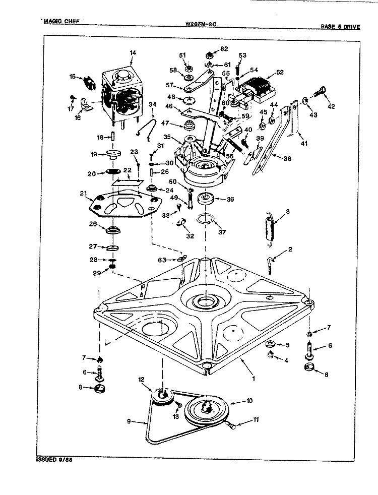 BASE & DRIVE Diagram and Parts List for W20FY2C  Magic Chef Washer