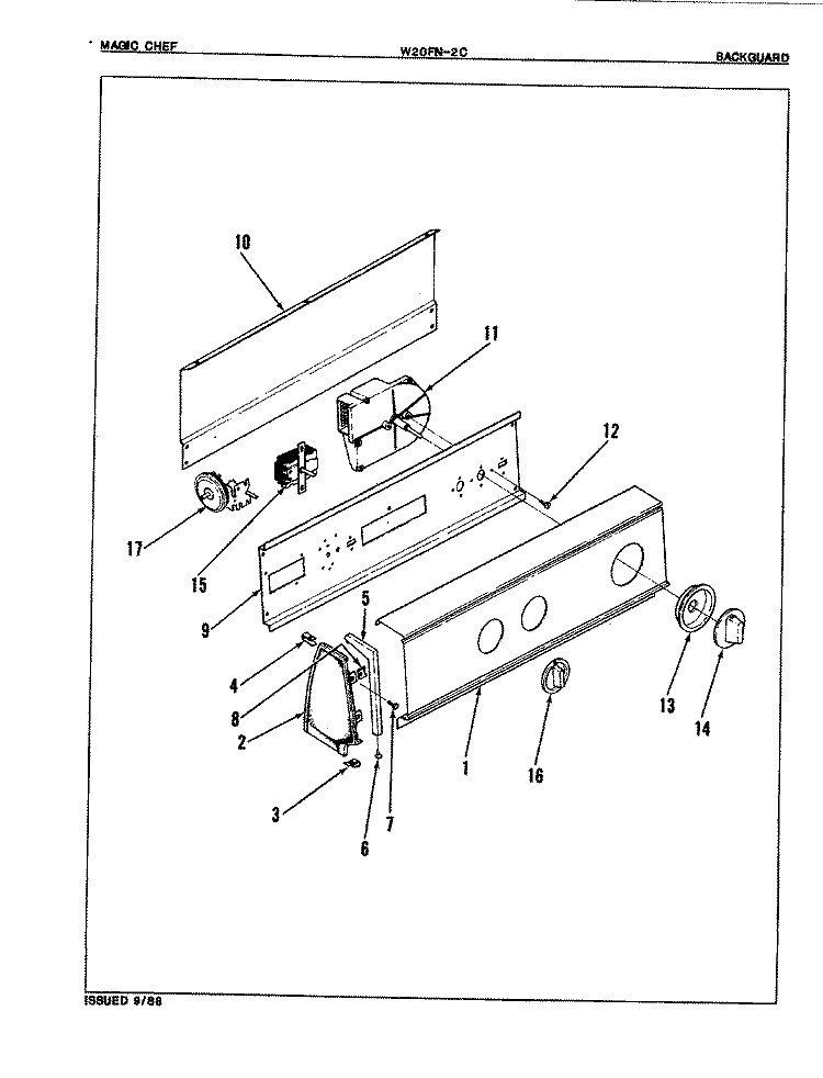 CONTROL PANEL Diagram and Parts List for W20FY2C  Magic Chef Washer