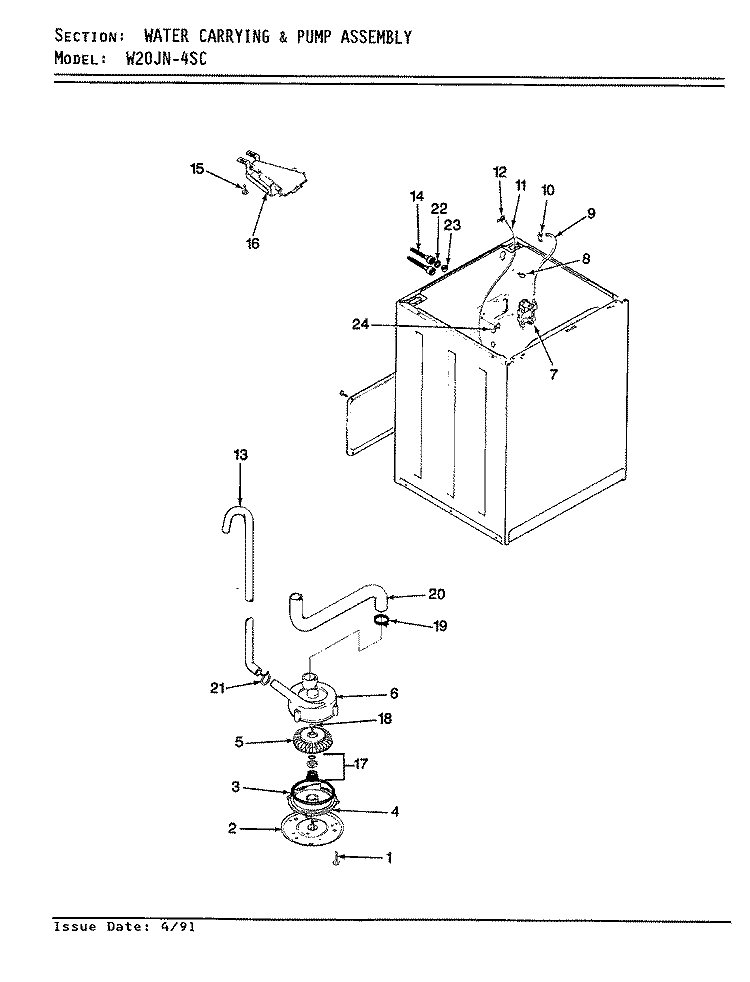 WATER CARRYING & PUMP ASSEMBLY Diagram and Parts List for W20JA4SC  Magic Chef Washer