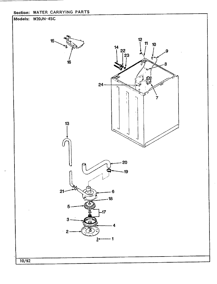 WATER CARRYING (W20JN4SC) (REV. A) Diagram and Parts List for W20JA4SC  Magic Chef Washer