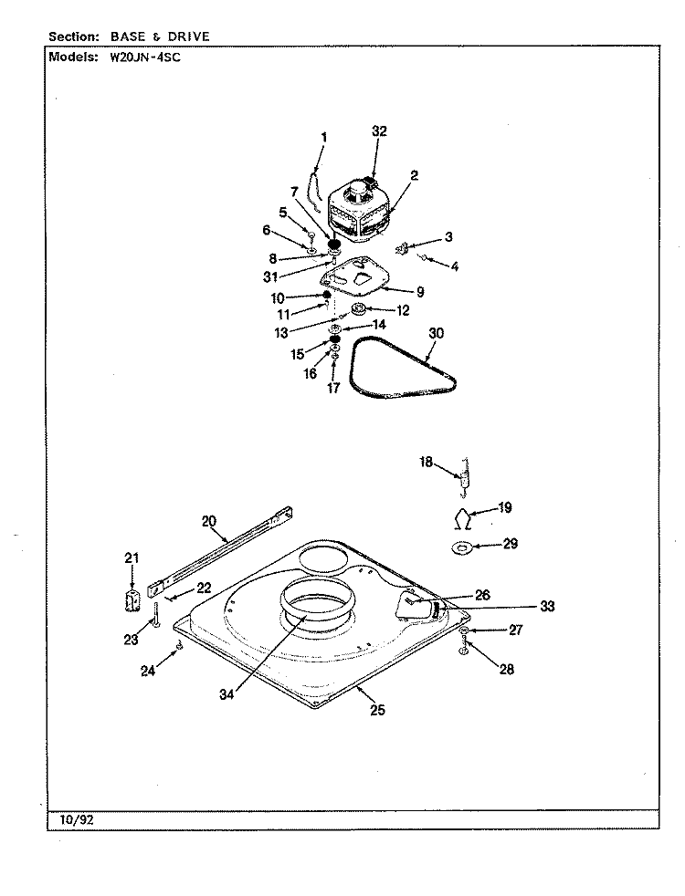 BASE & DRIVE (W20JN4SC) (REV. A) Diagram and Parts List for W20JA4SC  Magic Chef Washer