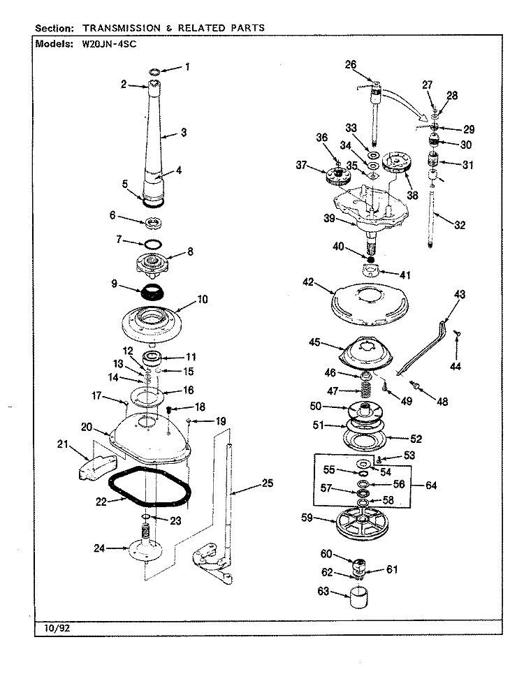 TRANSMISSION (W20JN4SC) (REV. A) Diagram and Parts List for W20JA4SC  Magic Chef Washer