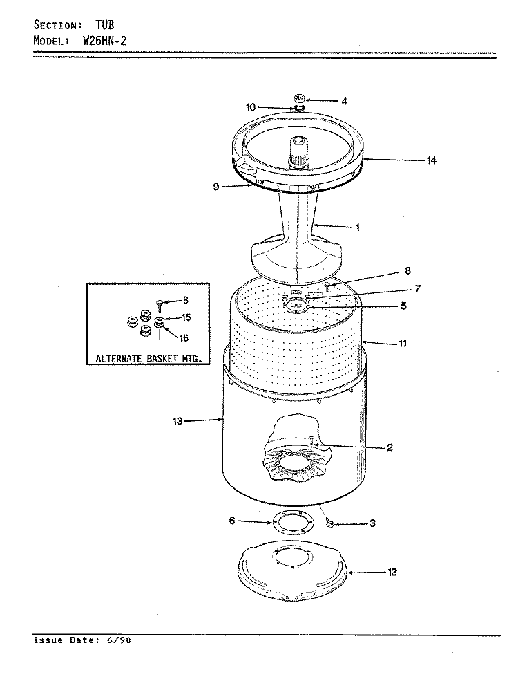 TUB (REV. A - D) Diagram and Parts List for W26HY2  Magic Chef Washer