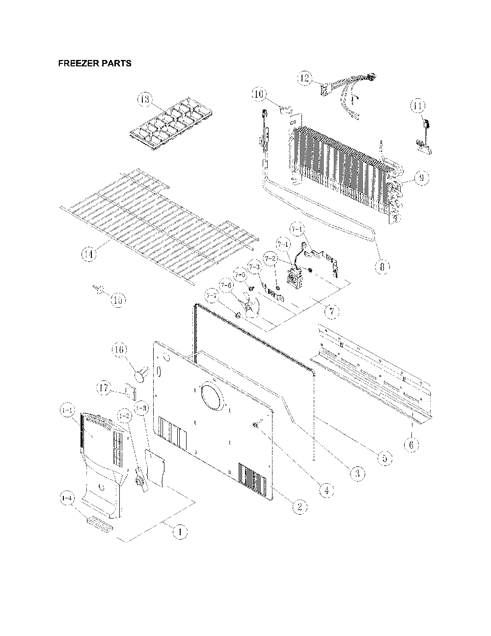 Freezer Parts Diagram and Parts List for 11170612910  Kenmore Refrigerator