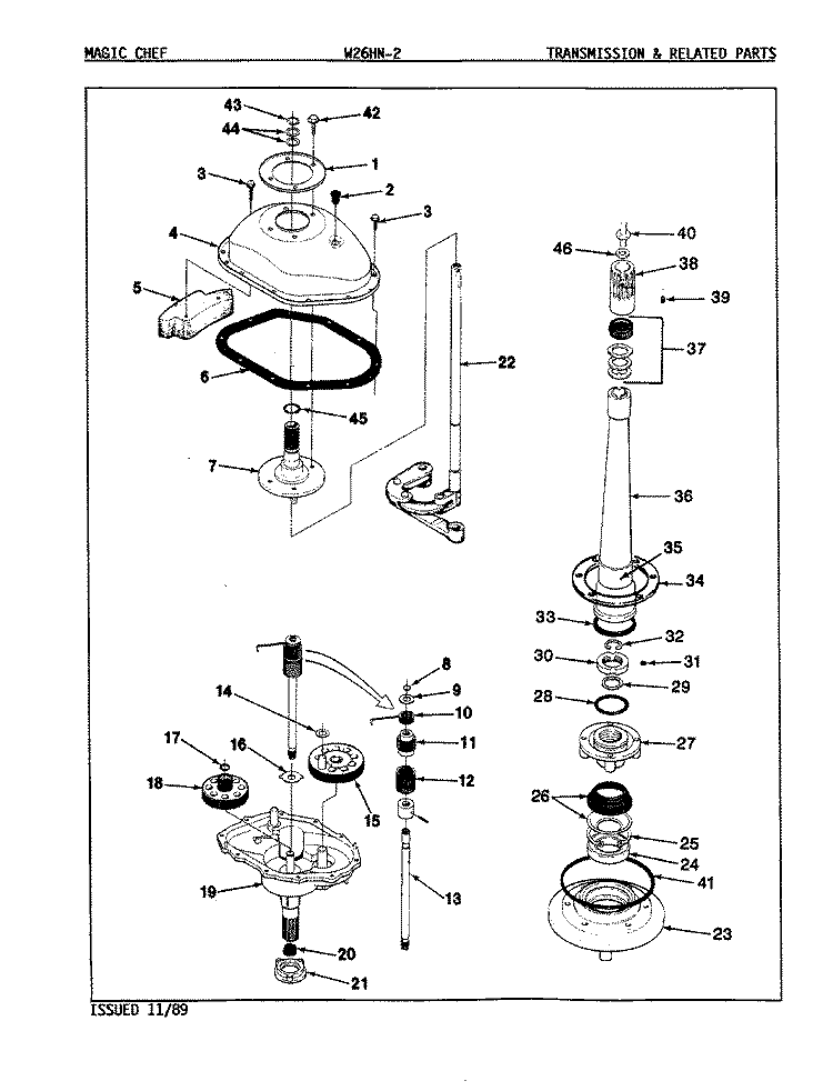TRANSMISSION (REV. A - D) Diagram and Parts List for W26HY2  Magic Chef Washer