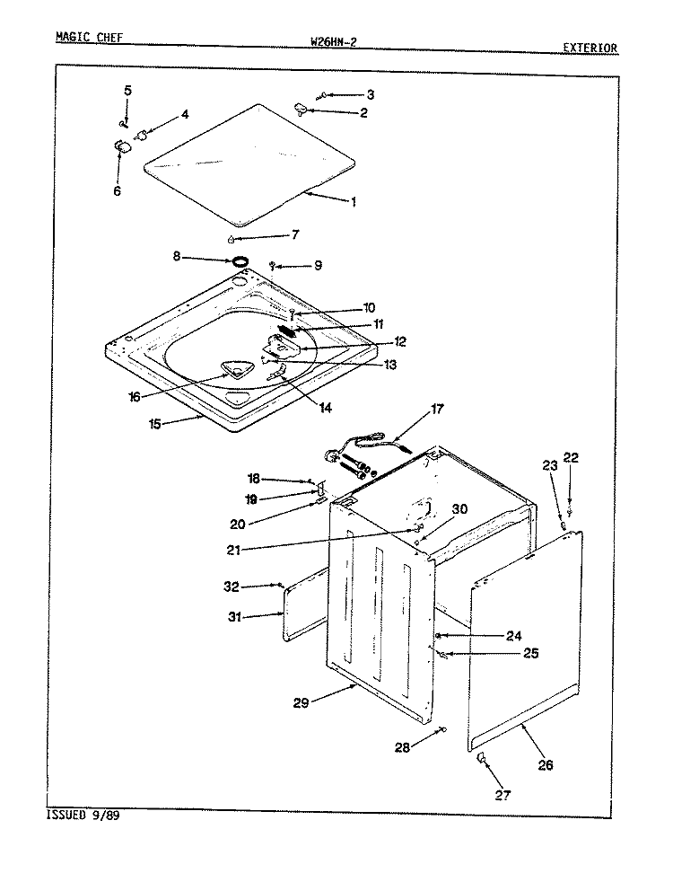EXTERIOR (REV. E - G) Diagram and Parts List for W26HN2  Magic Chef Washer