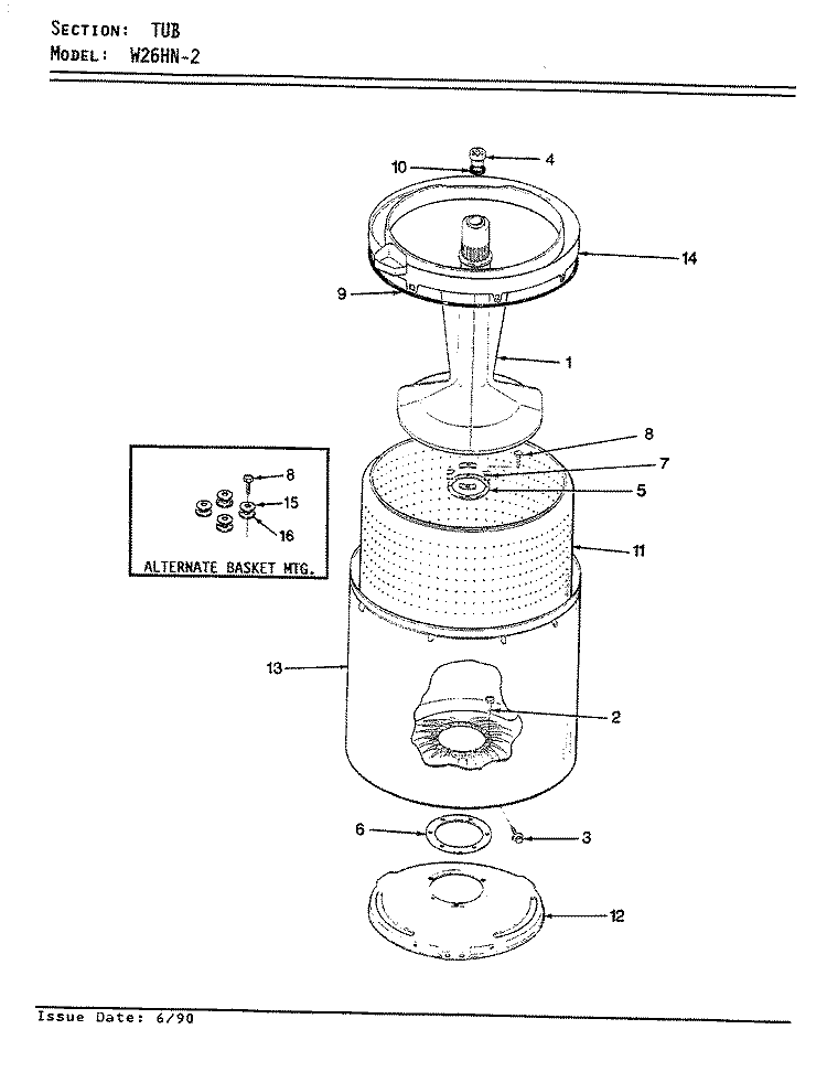 TUB (REV. E - G) Diagram and Parts List for W26HY2  Magic Chef Washer