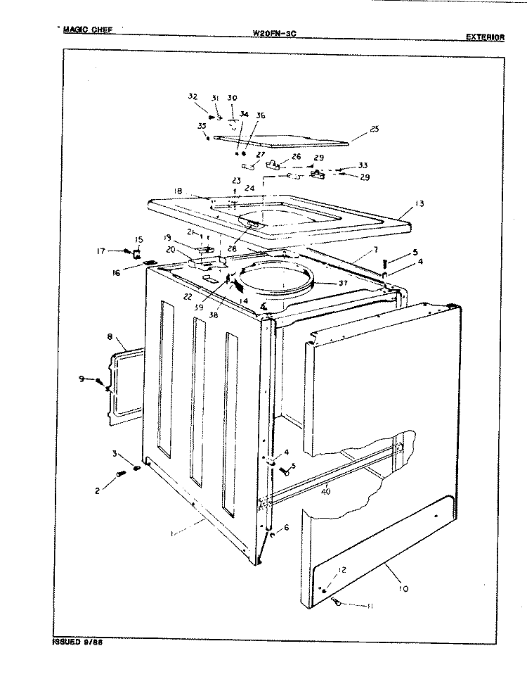 EXTERIOR Diagram and Parts List for W20FA3C  Magic Chef Washer