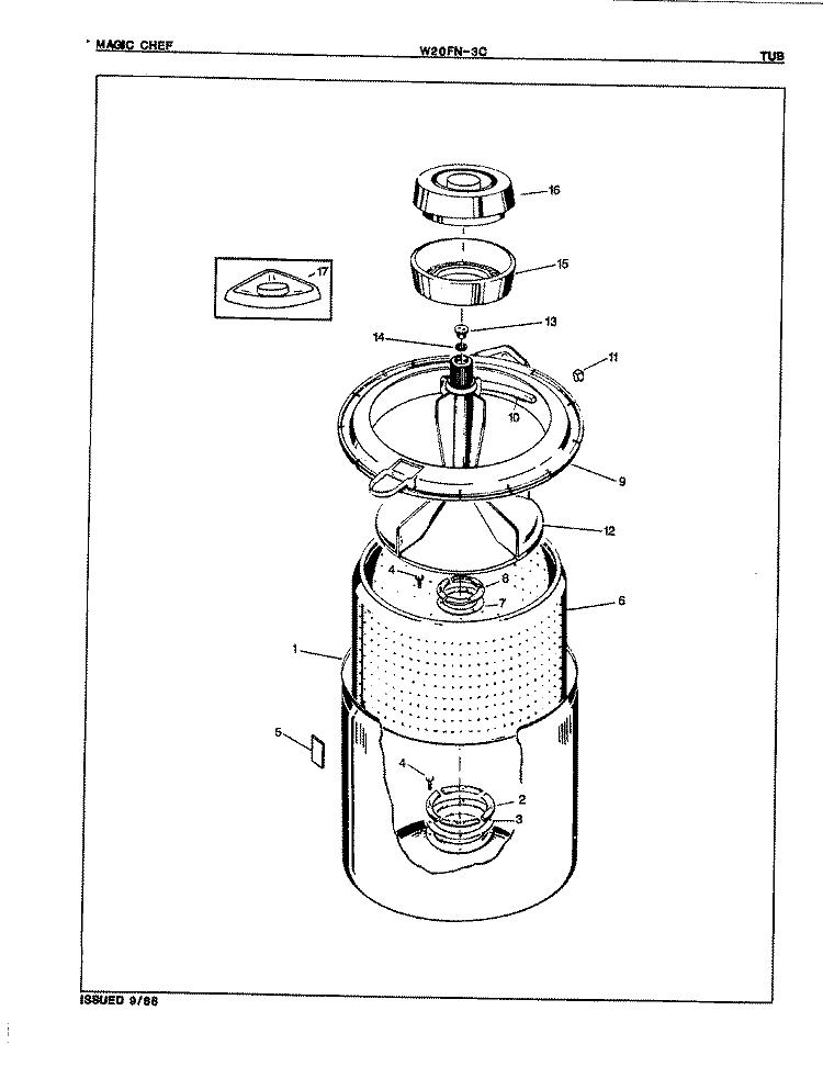 TUB Diagram and Parts List for W20FA3C  Magic Chef Washer