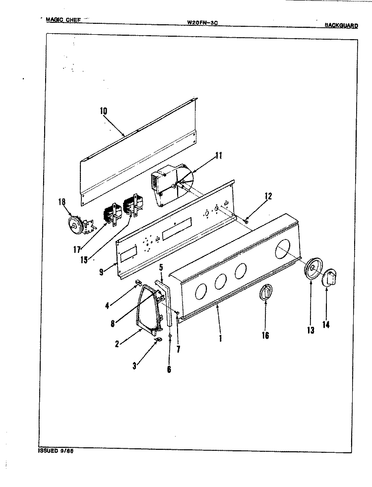 CONTROL PANEL Diagram and Parts List for W20FA3C  Magic Chef Washer