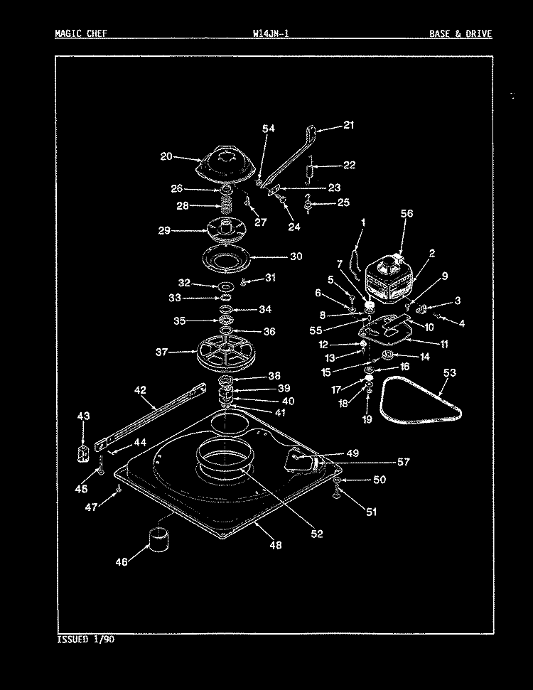 BASE & DRIVE (REV. A - D) Diagram and Parts List for W14JA1  Magic Chef Washer